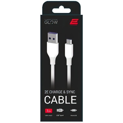 Дата кабель USB 2.0 AM to Micro 5P 1.0m Glow white 2E (2E-CCAM-WH_)