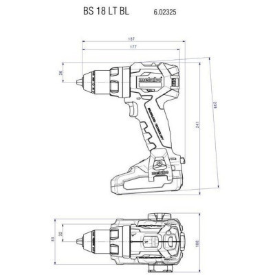 Шуруповерт Metabo BS 18 LT BL 18В, 34-75Нм, 0-600·0-2100об/хв, 1.6кг (без АКБ та ЗП) (602325890)