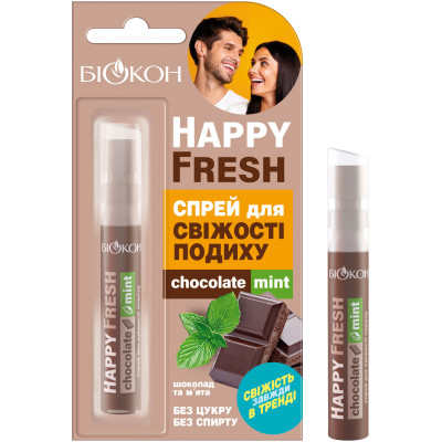 Спрей для ротової порожнини Біокон Happy Fresh Для свіжості подиху Шоколад та м&#039;ята 10 мл (4823110300046)