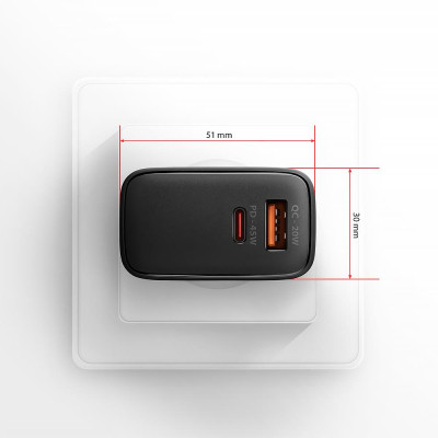 Зарядний пристрій AXAGON 1xUSB QC4.0 + 1xUSB-C PD45W PPS black (ACU-PQ45)