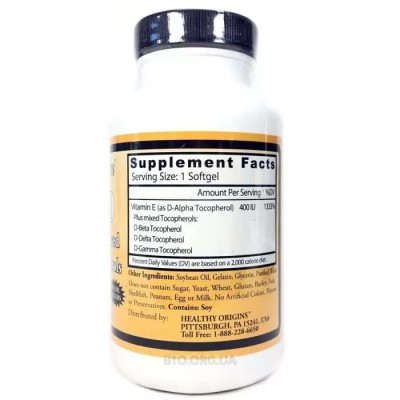 Вітамін Healthy Origins Вітамін Е, Суміш токоферолу, Vitamin E 400 МО, 180 капсул (HO15145)