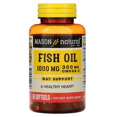 Жирні кислоти Mason Natural Риб&#039;ячий жир з Омега-3, Omega-3 Fish Oil, 60 гелевих капсул (MAV-12235)