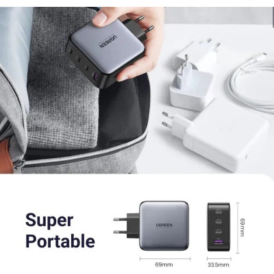 Зарядний пристрій Ugreen 4xUSB 100W (3xUSB-C+USB-A) Gan Tech Fast GAN Charger black CD226 (40747)