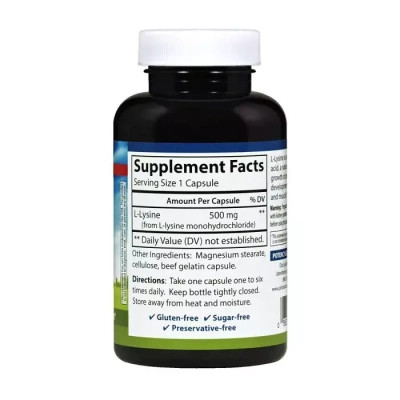 Амінокислота Carlson Лізин 500мг, L-Lysine, 100 капсул (CL6881)