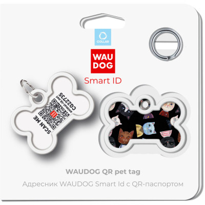 Адресник для тварин WAUDOG Smart ID з QR паспортом &quot;Коти&quot;, кістка 40х28 мм (0640-0216)