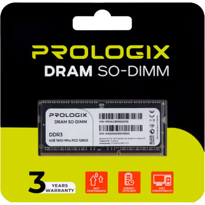 Модуль пам&#039;яті для ноутбука SoDIMM DDR3 4GB 1600 MHz Prologix (PRO4GB1600D3S)