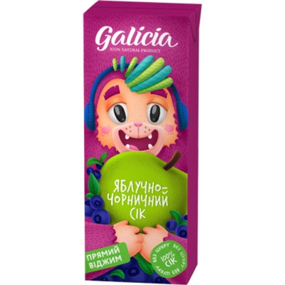 Сік дитячий Galicia Яблучно-чорничний прямого віджиму неосвітлений 200 мл (4820209560213)