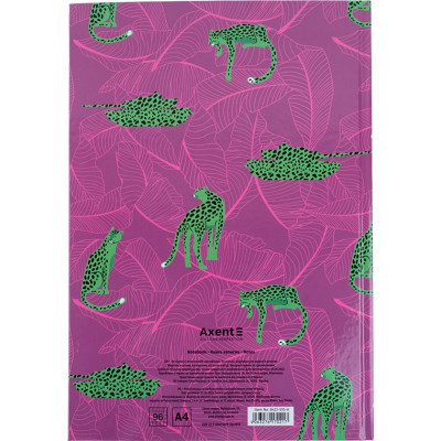 Книга записна Axent Leopard А4 у твердій обкладинці 96 аркуші клітинка, рожева (8422-555-A)