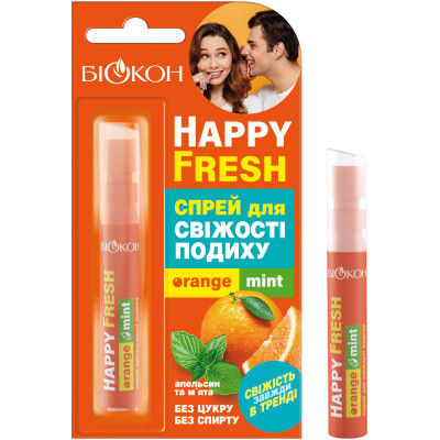 Спрей для ротової порожнини Біокон Happy Fresh Для свіжості подиху Апельсин та м&#039;ята 10 мл (4823110300039)