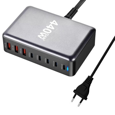 Зарядний пристрій XoKo 2xUSB-С PD100W + 3xUSB-С PD65W + 3xUSB QC18W 440W GaN (QC-400)