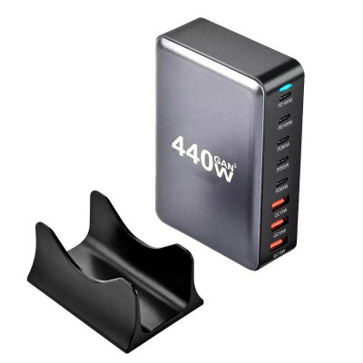 Зарядний пристрій XoKo 2xUSB-С PD100W + 3xUSB-С PD65W + 3xUSB QC18W 440W GaN (QC-400)