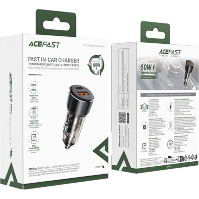 Зарядний пристрій Acefast 2xUSB 60W (USB-C + USB-A) B12 (6974316282914)