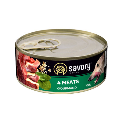 Консерви для собак Savory Dog Gourmand 4 види м&#039;яса 100 г (4820232630372)