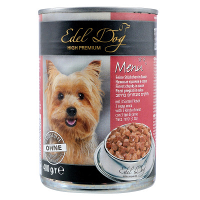 Консерви для собак Edel Dog Menu 3 види м&#039;яса в соусі 400 г (4003024180037)
