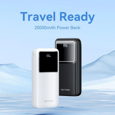 Батарея універсальна Vention 20000mAh 22.5W 3A, PD, QC/3.0, LED Display, White (FHLW0)