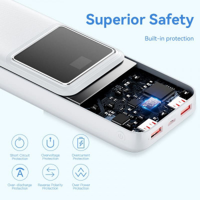 Батарея універсальна Vention 20000mAh 22.5W 3A, PD, QC/3.0, LED Display, White (FHLW0)