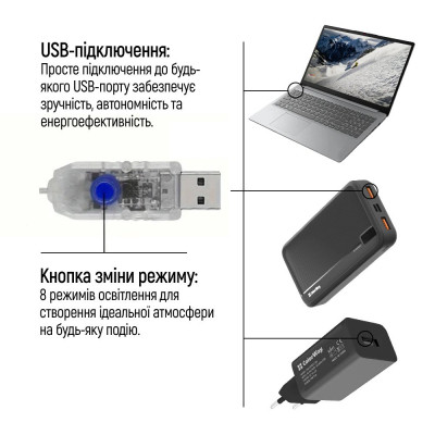 Гірлянда ColorWay Мішура LED 150 5 м 8 функцій теплий колір USB (CW-G-150L5U)