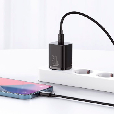 Зарядний пристрій Baseus Super Si 1C 20W With Cable Type-C/iP Black (TZCCSUP-B01)