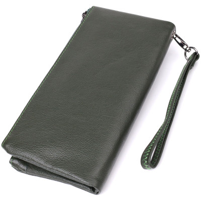 Гаманець ST Leather Шкіряний на три відділення Зелений (23110)
