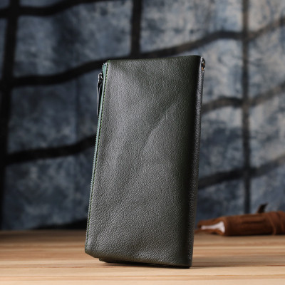 Гаманець ST Leather Шкіряний на три відділення Зелений (23110)