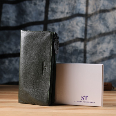 Гаманець ST Leather Шкіряний на три відділення Зелений (23110)