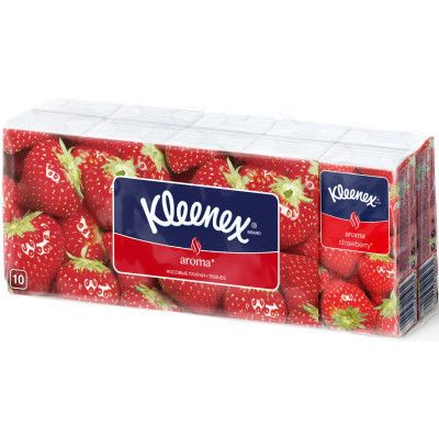 Серветки косметичні Kleenex Aroma з ароматом полуниці двошарові 10 пачок по 10 шт. (5029053028323)