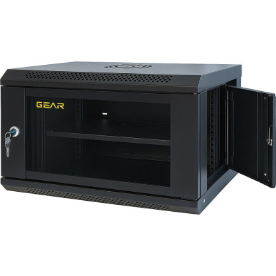 Шафа настінна GEAR 6U 19&quot; 600x450x350 мм, + полка 19&quot;, black (GWMSN-6U-600-450)