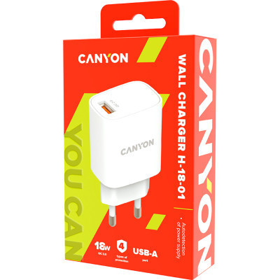 Зарядний пристрій Canyon Wall charger 1*USB, QC3.0 18W (CNE-CHA18W)