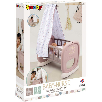 Ігровий набір Smoby Toys Колиска Baby Nurse з балдахіном Сіро-рожева (220373)