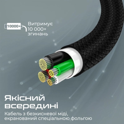 Дата кабель USB-C to USB-C 2.0m 3A xCord-CC200 black Promate (xcord-cc200.black)