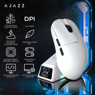 Мишка Ajazz AJ159 APEX Wireless/Bluetooth/USB White (AJM159-A-W)