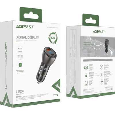 Зарядний пристрій Acefast 2xUSB 63W (USB-C + USB-A) B6 with digital display (6974316280972)