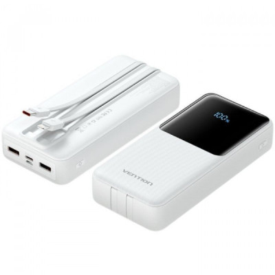 Батарея універсальна Vention 20000mAh 22.5W 3A, PD, QC/3.0, Built-in USB-C+Lightning Cables, White (FHPW0)