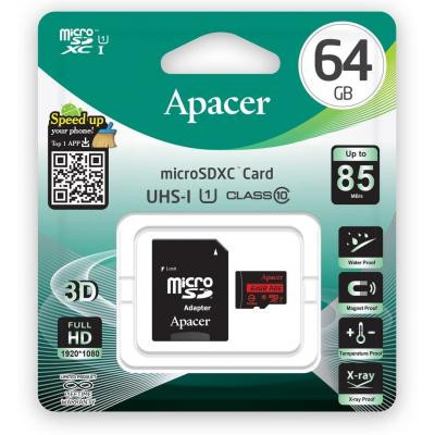 Карта пам&#039;яті Apacer 64GB microSDXC class 10 UHS-I U1 (AP64GMCSX10U5-R)
