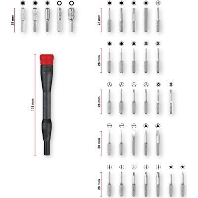 Набір біт Einhell 33шт,HEX, PH, RIBE, SL, Spline, Torx, 28мм, кейс (115010)