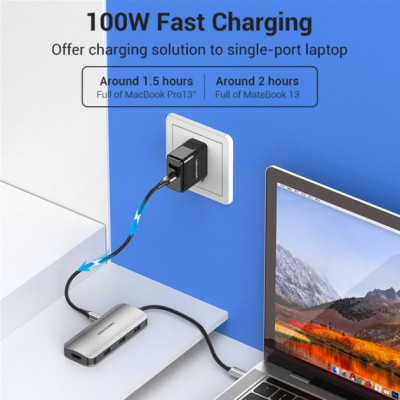 Концентратор Vention USB3.1 Type-C --&gt; HDMI/USB 3.0x3/PD 100W Hub 5-in-1 (TODHB)