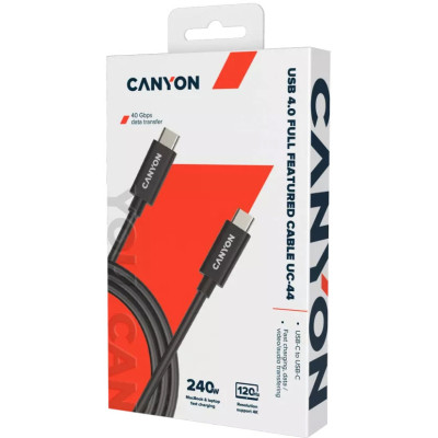 Дата кабель USB-C to USB-C 1.0m UC-44 5A 240W(ERP) E-MARK, black Canyon (CNS-USBC44B)