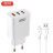 Зарядний пристрій XO 1xUSB QC3.0 18W + 2xUSB 2.4A + cable USB-C white (L72-TC-WH)