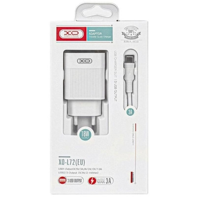 Зарядний пристрій XO 1xUSB QC3.0 18W + 2xUSB 2.4A + cable USB-C white (L72-TC-WH)