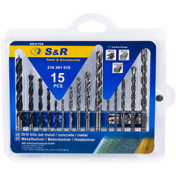 Набір свердл S&amp;R Meister 15шт.:3,4,5,6,8мм мет/дер/бетон (216301015)