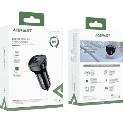 Зарядний пристрій Acefast 2xUSB 66W (USB-C + USB-A) B4 with digital display (6974316280392)