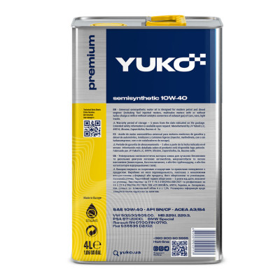 Моторна олива Yuko SEMISYNTHETIC 10W-40 4л (4820070240153)