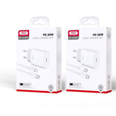 Зарядний пристрій XO L91EU 1хType-C PD25W + cable Type-C to Lightning White (L91i-WH)