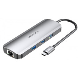 Концентратор Vention USB3.1 Type-C --&gt; HDMI/USB 3.0x3/RJ45/SD/TF/PD 100W Hub 8-in (TOKHB)