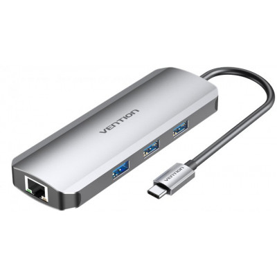 Концентратор Vention USB3.1 Type-C --&gt; HDMI/USB 3.0x3/RJ45/SD/TF/PD 100W Hub 8-in (TOKHB)