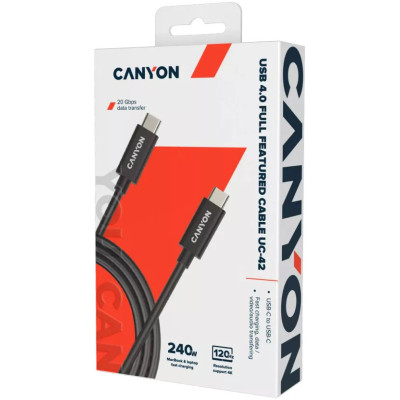 Дата кабель USB-C to USB-C 2.0m UC-42 5A 240W(ERP) E-MARK,black Canyon (CNS-USBC42B)