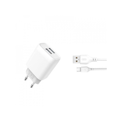 Зарядний пристрій XO 2xUSB 2.4A + cable USB to Micro 5P white (L57-M-WH)