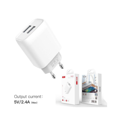 Зарядний пристрій XO 2xUSB 2.4A + cable USB to Micro 5P white (L57-M-WH)