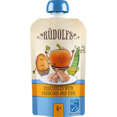 Дитяче пюре Rudolfs Овочі з кускусом та морським окунем від 6 місяців 110 г (4751017942536)