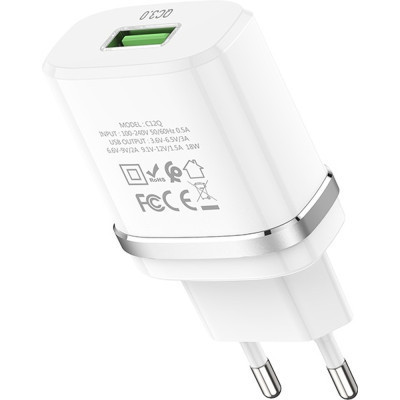 Зарядний пристрій HOCO C12Q Smart QC3.0 charger White (6931474716262)